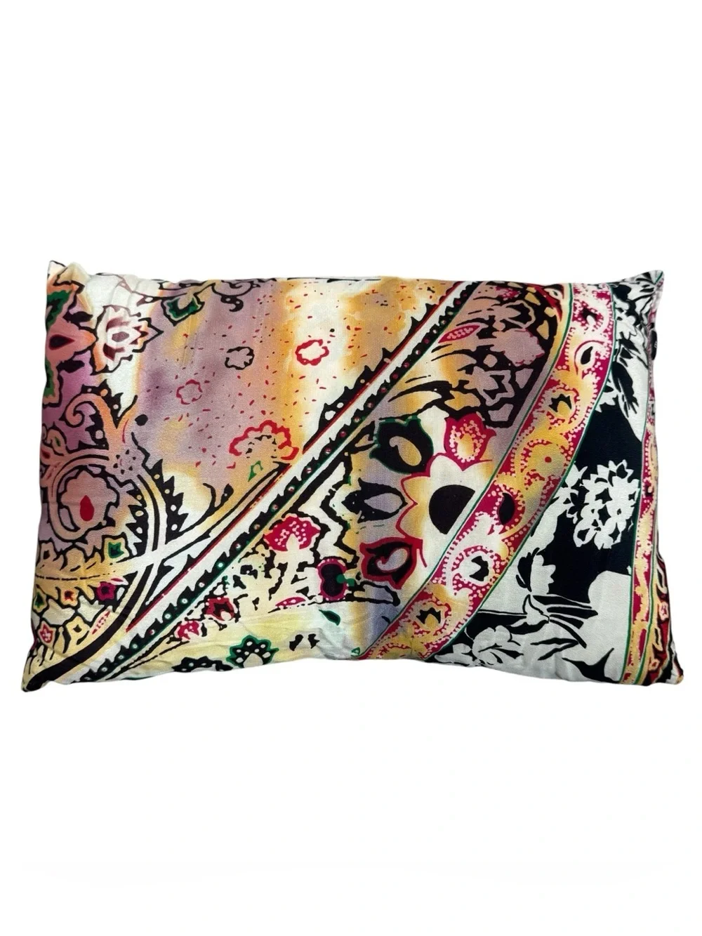 Set Of 2 ETRO Silk Throw Pillows 14x9 Red Pink Green Paisley Floral Designer